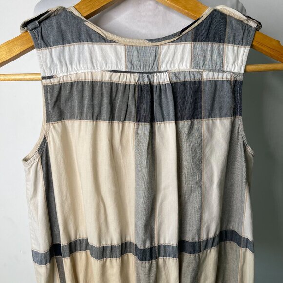 Burberry Kid's Cream Grey Sleeveless Striped Cotton Dress Size 10 Years - Picture 3 of 8